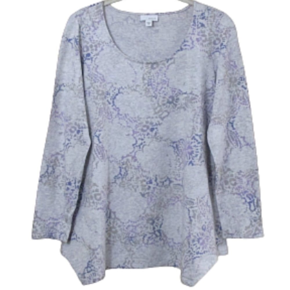 J. Jill Pure Jill Heathered Gray Curved Hem Knit Top M - Picture 9 of 9